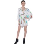 Bluey, Bluey merch, Bluey pattern, Bluey Bluey, bingo, Bluey design, bluey dog V-Neck Flare Sleeve Mini Dress Bluey, Bluey merch, Bluey pattern, Bluey Bluey, bingo, Bluey design, bluey dog V-Neck Flare Sleeve Mini Dress