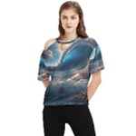 Ocean Sea Waves One Shoulder Cut Out T-Shirt