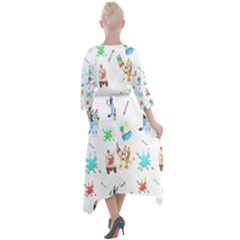 Quarter Sleeve Wrap Front Maxi Dress 