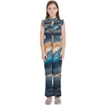 Ocean Sea Waves Kids  Sleeveless Ruffle Edge Band Collar Chiffon One Piece