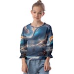 Ocean Sea Waves Kids  Cuff Sleeve Top