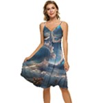 Ocean Sea Waves Sleeveless Tie Front Chiffon Dress