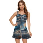 Ocean Sea Waves Ruffle Edge Bra Cup Chiffon Mini Dress
