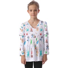 Kids  V Neck Casual Top 