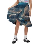 Ocean Sea Waves Kids  Ruffle Flared Wrap Midi Skirt