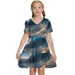 Ocean Sea Waves Kids  Short Sleeve Tiered Mini Dress