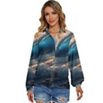Ocean Sea Waves Women s Long Sleeve Button Up Shirt