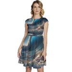 Ocean Sea Waves Cap Sleeve High Waist Dress