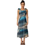 Ocean Sea Waves Tie-Strap Tiered Midi Chiffon Dress