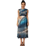 Ocean Sea Waves Sleeveless Round Neck Midi Dress