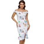 Bluey, Bluey merch, Bluey pattern, Bluey Bluey, bingo, Bluey design, bluey dog Off Shoulder Ruffle Split Hem Bodycon Dress Bluey, Bluey merch, Bluey pattern, Bluey Bluey, bingo, Bluey design, bluey dog Off Shoulder Ruffle Split Hem Bodycon Dress