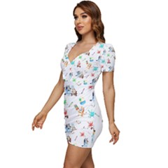 Low Cut Cap Sleeve Mini Dress 