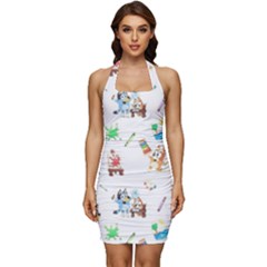 Sleeveless Wide Square Neckline Ruched Bodycon Dress 