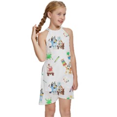 Kids  Halter Collar Waist Tie Chiffon Dress 