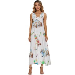 V-Neck Sleeveless Wide Leg Pants Overalls 