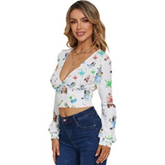 Long Sleeve Deep-V Velour Top 