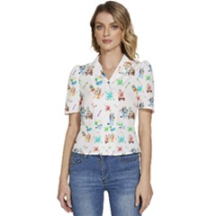 Puffed Short Sleeve Button Up Jacket 