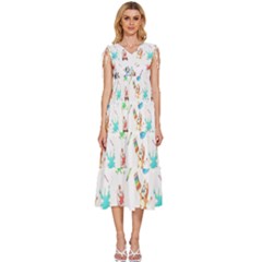 V-Neck Drawstring Shoulder Sleeveless Maxi Dress 