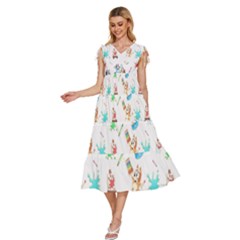 V-Neck Drawstring Shoulder Sleeveless Maxi Dress 
