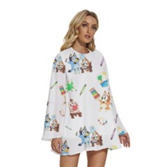 Round Neck Long Sleeve Bohemian Style Chiffon Mini Dress 