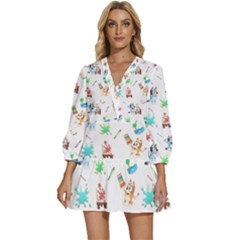 V-Neck Placket Mini Dress 