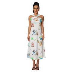 Sleeveless Cross Front Cocktail Midi Chiffon Dress 