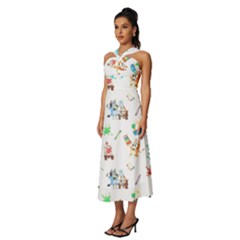 Sleeveless Cross Front Cocktail Midi Chiffon Dress 