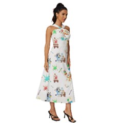 Sleeveless Cross Front Cocktail Midi Chiffon Dress 