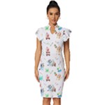 Bluey, Bluey merch, Bluey pattern, Bluey Bluey, bingo, Bluey design, bluey dog Vintage Frill Sleeve V-Neck Bodycon Dress Bluey, Bluey merch, Bluey pattern, Bluey Bluey, bingo, Bluey design, bluey dog Vintage Frill Sleeve V-Neck Bodycon Dress