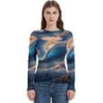 Ocean Sea Waves Women s Cut Out Long Sleeve T-Shirt