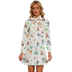 Women s Long Sleeve Bow Deco Button Up Dress 