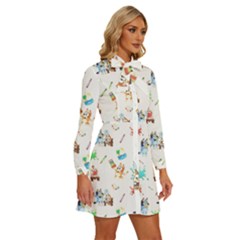 Women s Long Sleeve Bow Deco Button Up Dress 