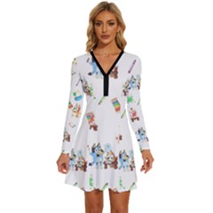 Long Sleeve Deep V Mini Dress  