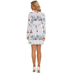 Long Sleeve Deep V Mini Dress  
