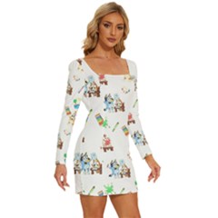 Long Sleeve Square Neck Bodycon Velvet Dress 