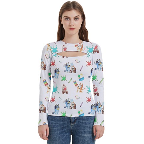 Bluey, Bluey merch, Bluey pattern, Bluey Bluey, bingo, Bluey design, bluey dog Women s Cut Out Long Sleeve T