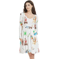 Long Sleeve V-neck skater dress with Pockets 