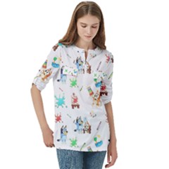 Women s Zip Front V-Neck 3/4 Sleeve Casual Top Pocket Shirt 
