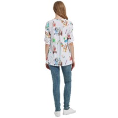 Women s Zip Front V-Neck 3/4 Sleeve Casual Top Pocket Shirt 