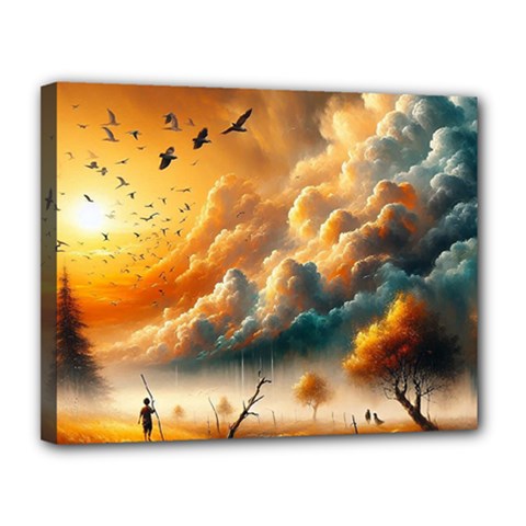 Nature Storm Painting Canvas 14  x 11  (Stretched) from ArtsNow.com