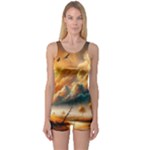 Nature Storm Painting One Piece Boyleg Swimsuit