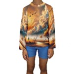 Nature Storm Painting Kids  Long Sleeve Swimwear
