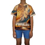 Nature Storm Painting Kids  Short Sleeve Swimwear