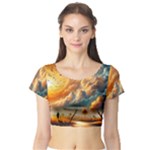 Nature Storm Painting Short Sleeve Crop Top