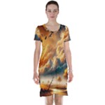 Nature Storm Painting Short Sleeve Nightdress