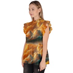 Ruffle Collar Short Sleeve Chiffon Top 