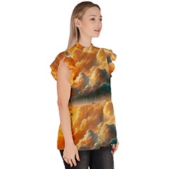 Ruffle Collar Short Sleeve Chiffon Top 