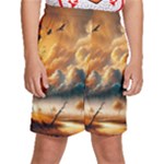 Nature Storm Painting Kids  Basketball Shorts