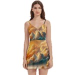Nature Storm Painting Body Wrap Sleeveless V-Neck Mini Dress