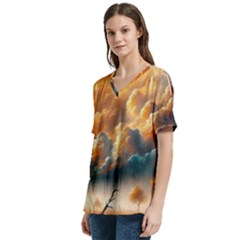 V-Neck Split Shoulder Casual T-Shirt 